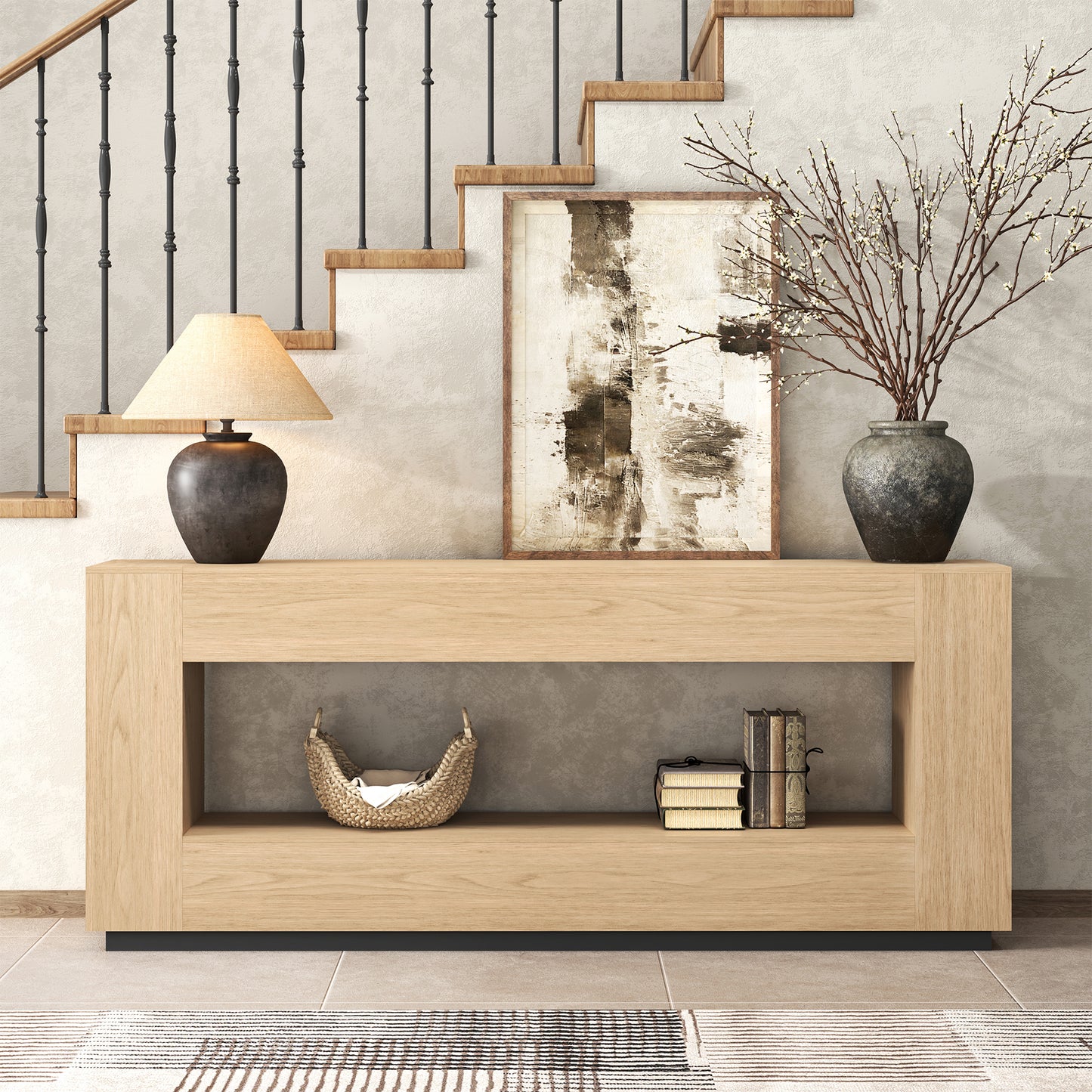 Extra Long Console Table for Entryway, 78 Inch 2-Tier Wood Behind Couch Sofa Table with Storage, Farmhouse Entrance Table for Living Room,Living Room, Foyer, Hallway, Light Oak