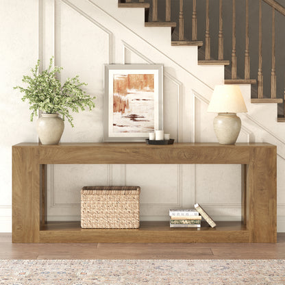 82.8-Inch Farmhouse Console Table with Storage Shelf, Natural Wood Finish - Extra Long Sofa Table Behind Couch, Entryway Table for Entrance, Hallway, Living Room