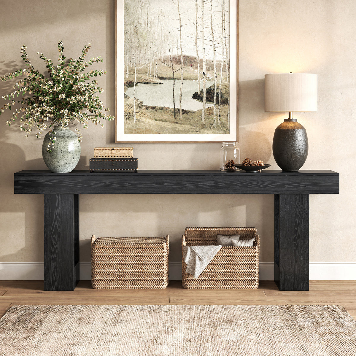 78.7-Inch Console Tables for Entryway, Black Sofa Table Modern Extra Long Behind Couch Table, Mid Century Entrance Table for Entry Way, Apartment, Hallway