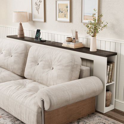 94.5" Narrow Console Table with USB Charging & Side Shelves, White | Extra Long Narrow Console, 94.5"L, Behind Sofa Table with Outlet & Storage Shelf, Skinny for Entryway Hallway