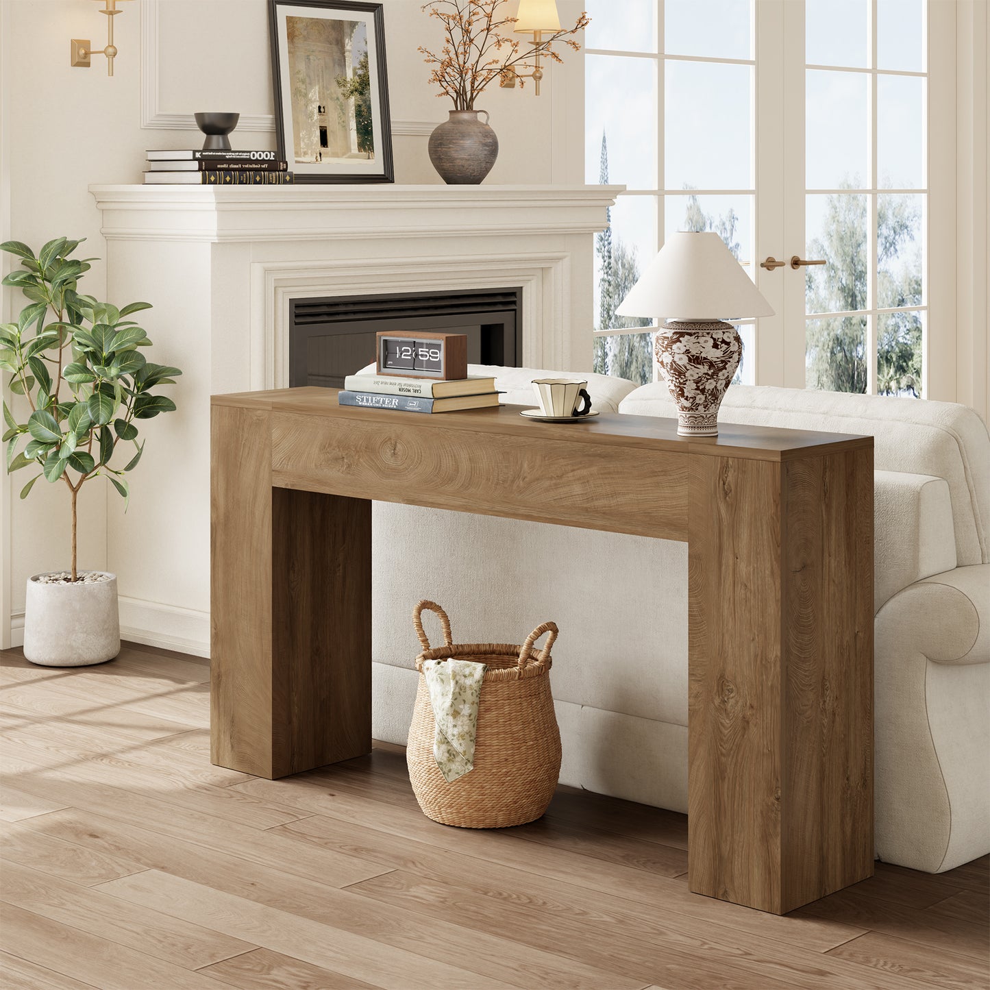 Epecoya Wood Console Table for Entryway Living Room, 53-Inch Long Sofa Table, Farmhouse Rectangular Accent Console with Wooden Double Base for Behind Couch Hallway Foyer Entrance, Light Oak Brown