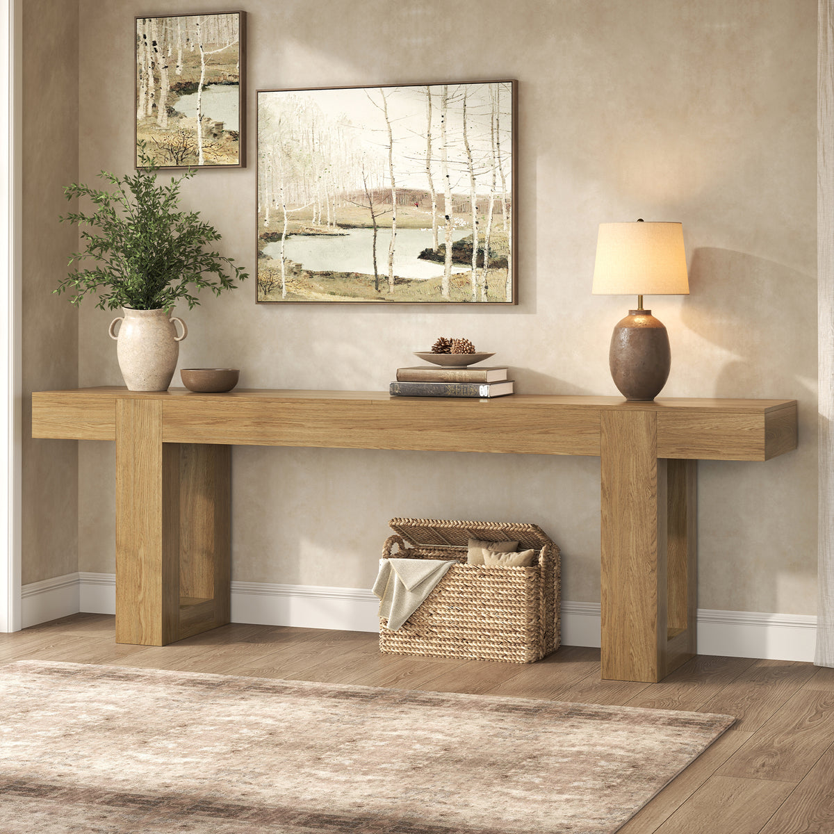 78.7 Inch Long Console Table for Entryway, Natural Oak Brown Farmhouse Sofa Table Behind Couch, Large Wood Entrance Table for Hallway, Living Room, Foyer