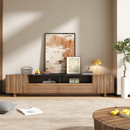 78.8 Inch TV Stand with Storage Cabinets for Living Room, TVs Media Console Entertainment Center with Drawers, Wood Fluted Television Stands with Open Shelves for Bedroom, Dark Brown Walnut