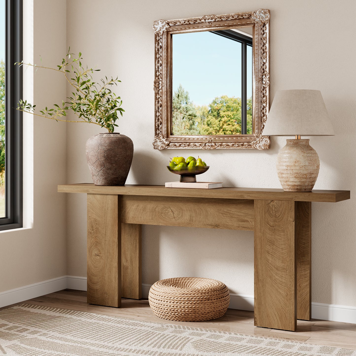 70.9-Inch Long Console Table For Entryway, Wooden Sofa Table Narrow Behind Couch Rectangular, Farmhouse Accent Foyer Entry Tables For Living Room, Entrance, Hallway, Natural Oak Brown