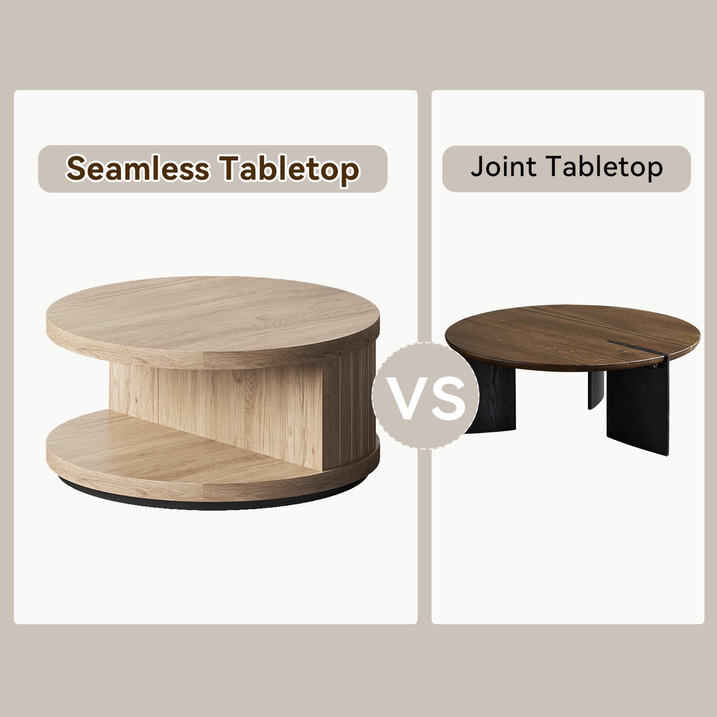 31-Inch Round Coffee Tables for Living Room, Wood Center Tea Tables with Open Shelf, Aesthetics Fluted Circle Coffee Table with Storage for Home Office, Natural Oak Brown