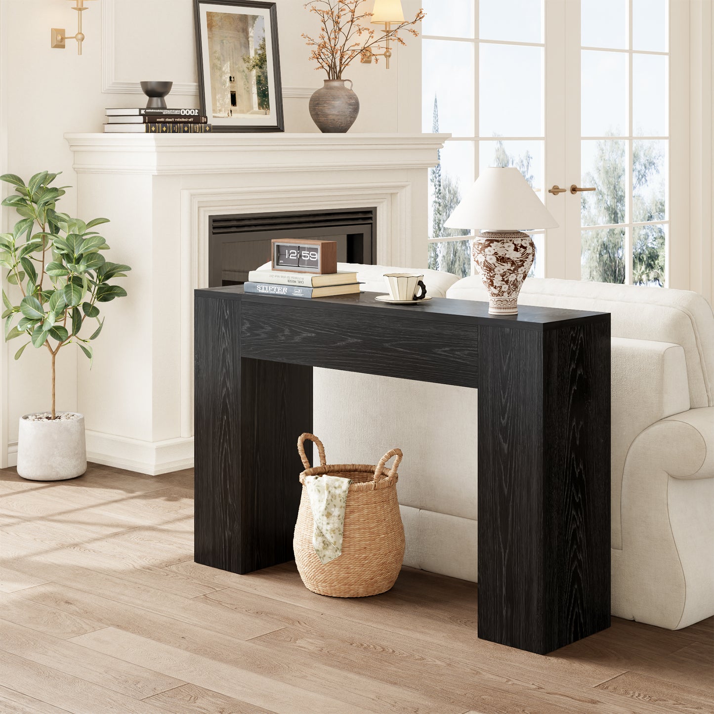 Epecoya Wood Console Table for Entryway Living Room, 43-Inch Small Sofa Table, Farmhouse Rectangular Accent Console with Wooden Double Base for Behind Couch Hallway Foyer Entrance, Black