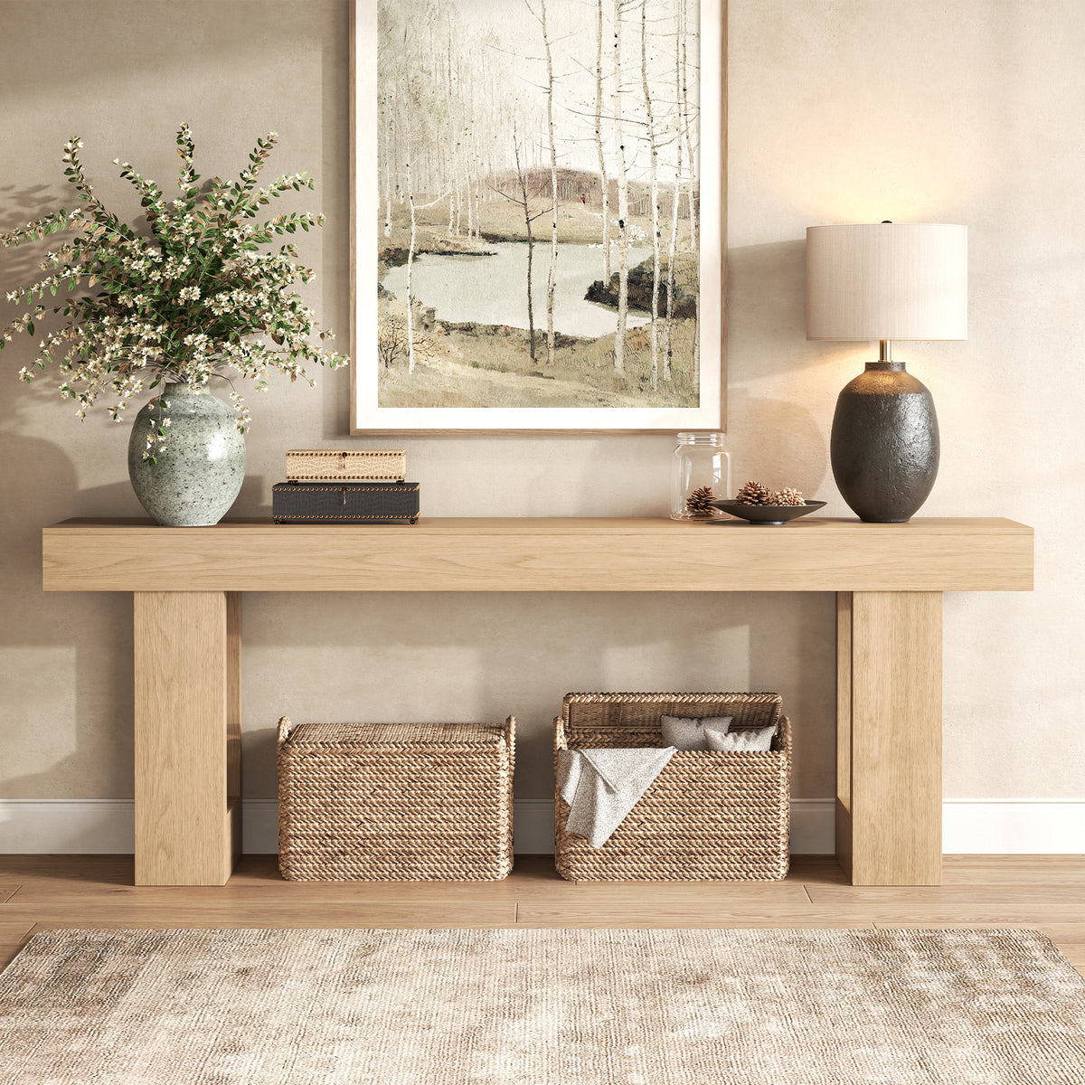 Console Table for Living Room 78.7 Inch, Light Oak Brown Farmhouse Extra Long Entryway Table, Large Couch Table Behind Sofa for Foyer Hallway, Entrance Way