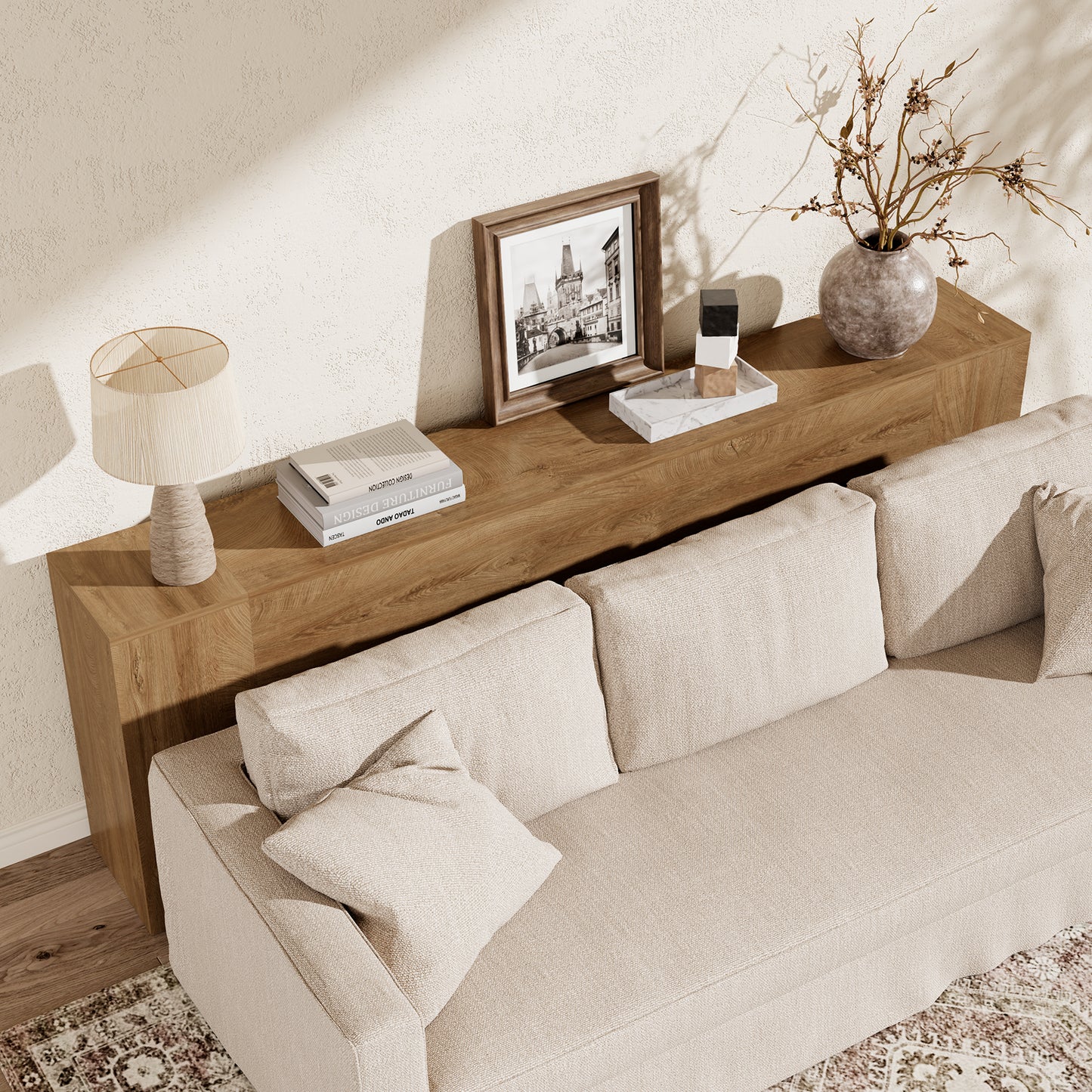 Extra Long Console Tables for Entryway, 94.5 Inch Wooden Couch Table Behind Sofa Modern, Large Farmhouse Hallway Table for Living Room, Entrance, Entry Way, Natural Oak Brown