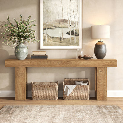 Extra Long Console Tables for Entryway 78.7-Inch, Natural Oak Brown Farmhouse Sofa Tables Narrow Long, Rectangular Wooden Entryway Tables for Living Room, Entrance, Hallway