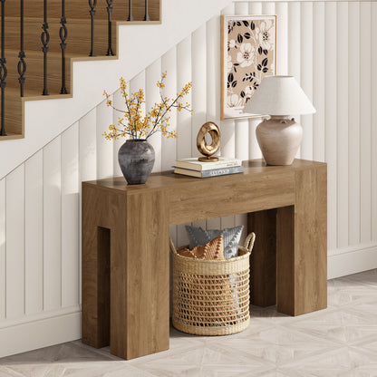 Epecoya 55-Inch Long Sofa Console Table for Entryway Living Room, Farmhouse Wood Behind Couch Table, Rectangular Accent Console with Wooden Double Base for Hallway Foyer Entrance, Natural Oak Brown