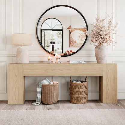 86-Inch Oak Console Table for Living Room, Farmhouse Extra Long Entryway Table, Wood Sofa Table Behind Couch for Hallway, Entry Way, Entrance, Light Oak
