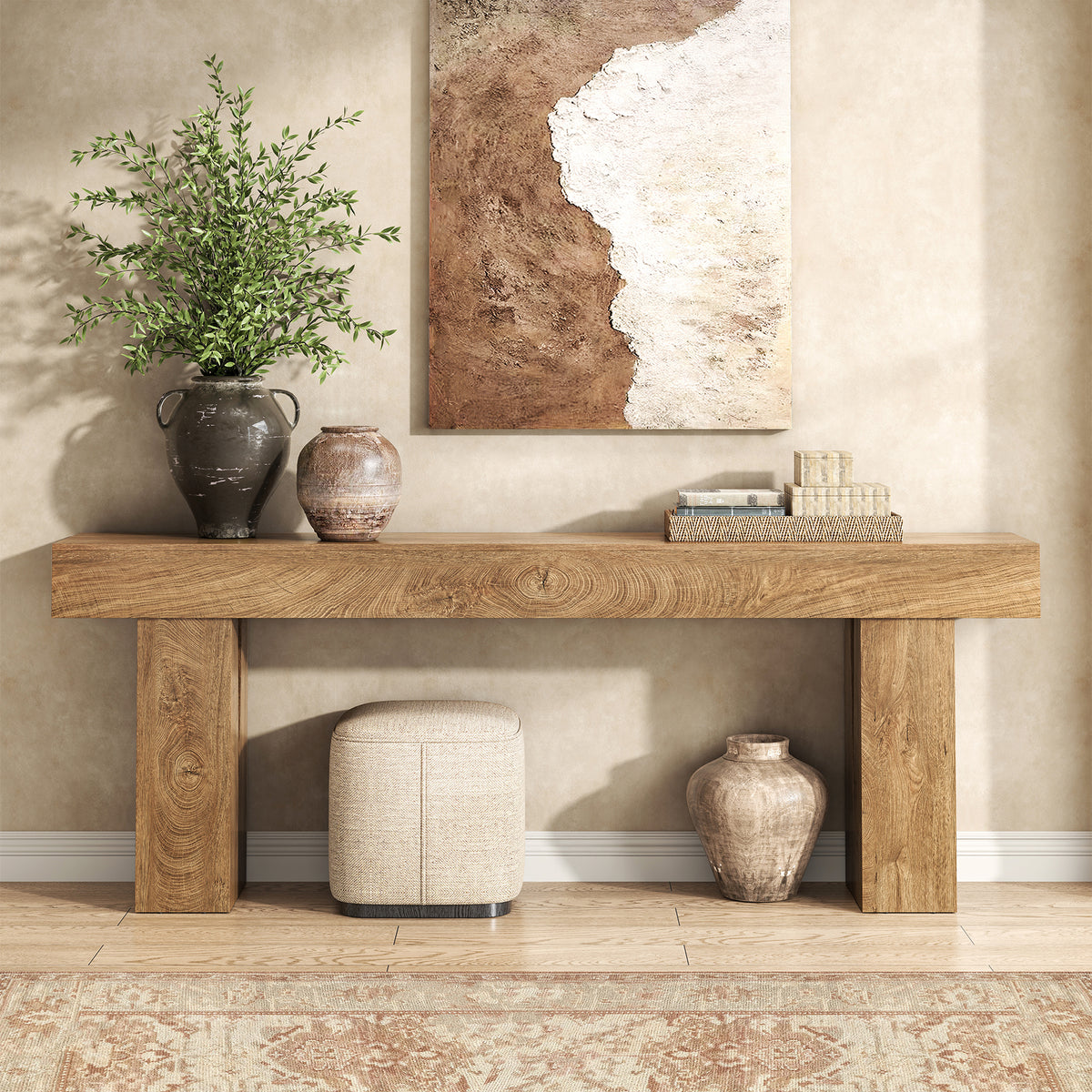 78-inch Long Console Table Behind Couch, Entryway Table Rustic Farmhouse Wood Console Tables with Storage, Extra Long Sofa Tables for Living Room, Hallway, Foyer, Natural Oak Brown