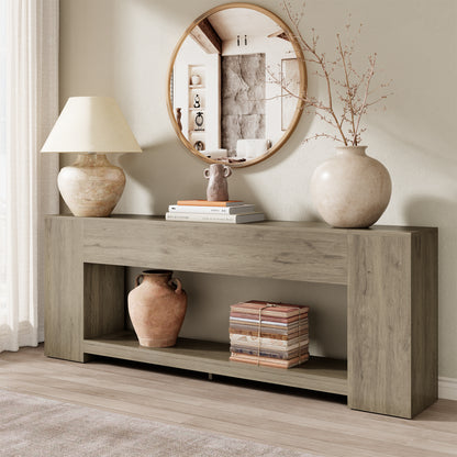 86-Inch Sofa Tables Narrow Long, 2-Tier Behind Couch Table, Grey | Modern Entryway Table with Storage Shelves, Extra Long Console Table for Living Room, Entrance, Hallway
