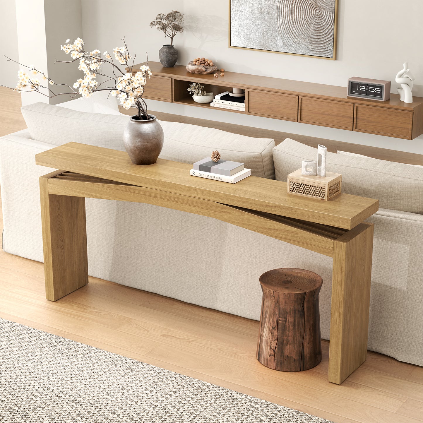 Extra Long Console Tables Narrow for Living Room, Thin Behind Couch Table for Living Room 63-Inch Rustic, Modern Teak Wood Console Table for Entrance, Entry Way, Home, Natural Teak
