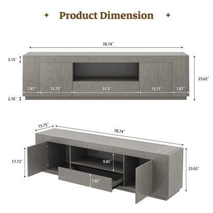 Grey TV Stands with Storage Cabinets, Wooden Media Console 78.7-Inch Long Entertainment Center, Farmhouse TV Consoles for Living Room, Apartment, Grey