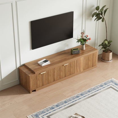 Extendable TV Stand with Storage Cabinet for Living Room, 98.5-Inch Extra Long TVs Media Console Wood Fluted Television Stands with Adjustable Shelf and Drawers for Bedroom, Rustic Brown (63"W-98.5"W)