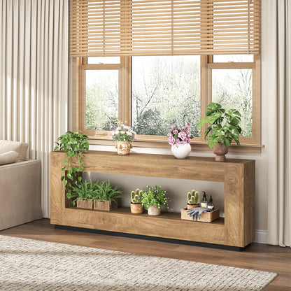 78 Inch Extra Long Console Table for Entryway, 2-Tier Wood Sofa Table Behind Couch with Storage Shelf, Farmhouse Entrance Table with Thickened Base for Living Room, Foyer, Hallway, Oak Brown