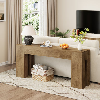 Epecoya Extra Long Sofa Console Table for Entryway Living Room, 71-Inch Farmhouse Wood Behind Couch Table, Rectangular Accent Console with Wooden Double Base for Hallway Foyer Entrance, Natural Oak