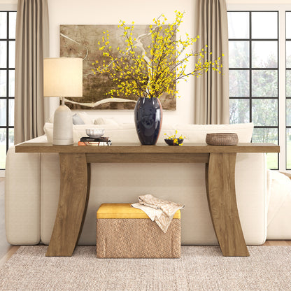 70.9-Inch Wood Console Table for Entryway Living Room, Extra Long Rectangular Natural Sofa Tables with Farmhouse Wooden Curved Base for Home Hallway Couch Foyer Entrance, Light Brown Oak