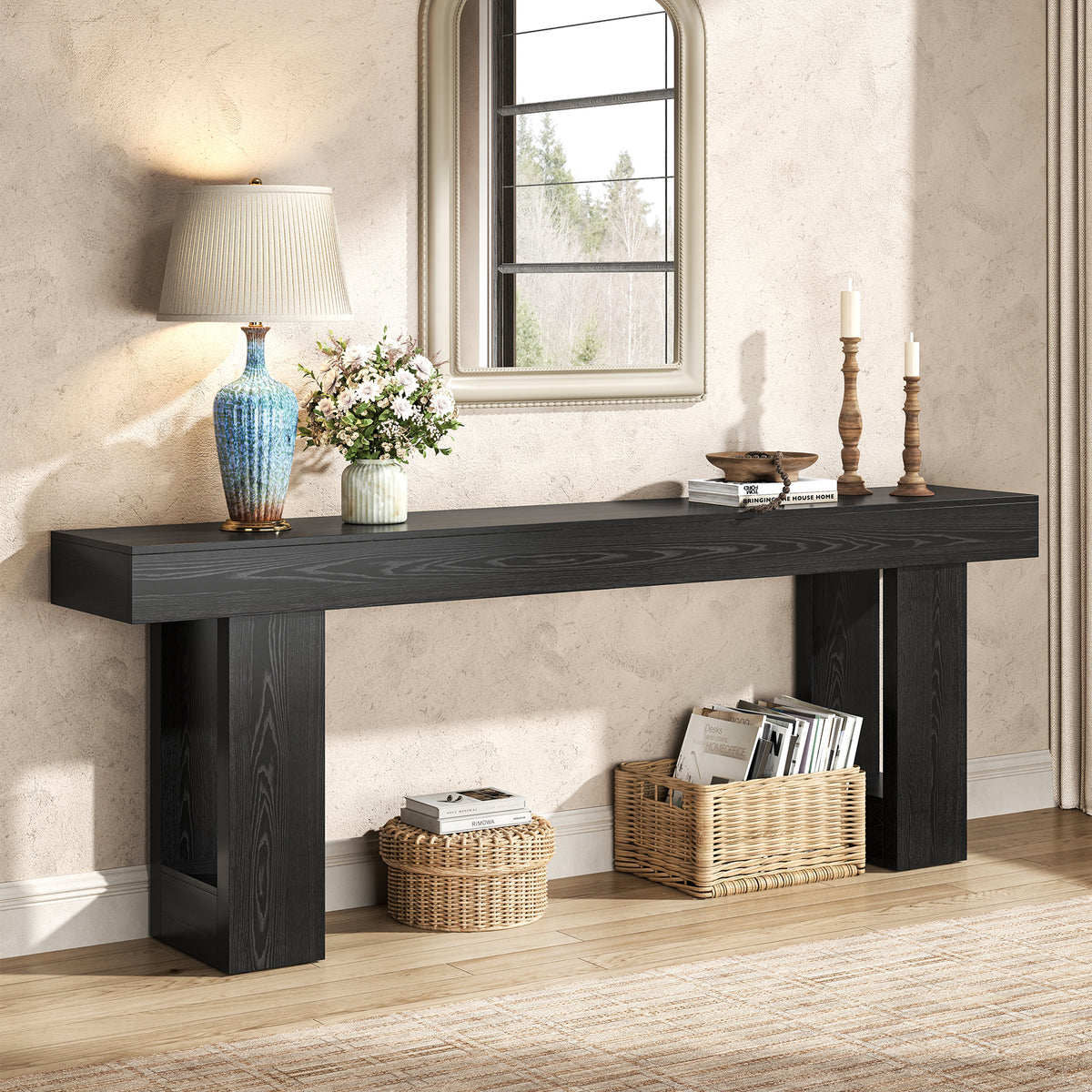 78.7-Inch Console Tables for Entryway, Black Sofa Table Modern Extra Long Behind Couch Table, Mid Century Entrance Table for Entry Way, Apartment, Hallway