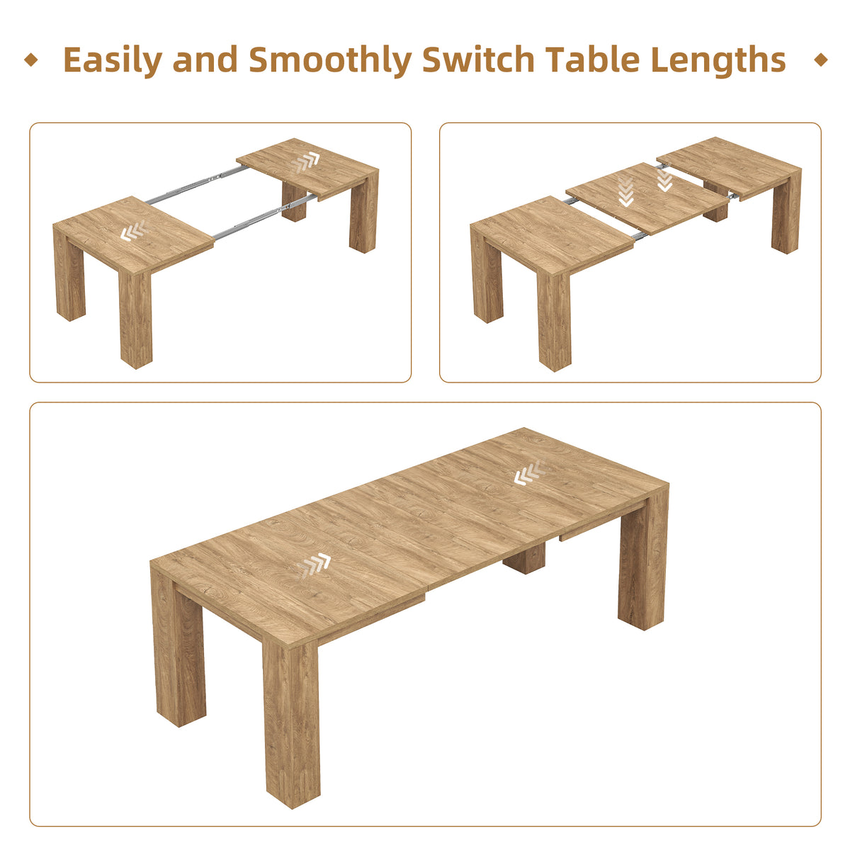 Extendable Dining Tables for 4-10, Modern Farmhouse Kitchen Table 55"-87" Expandable Rectangular Dining Table with 2 Leaves, Transformer Dinner Tables for Living Room, Natural Oak Brown