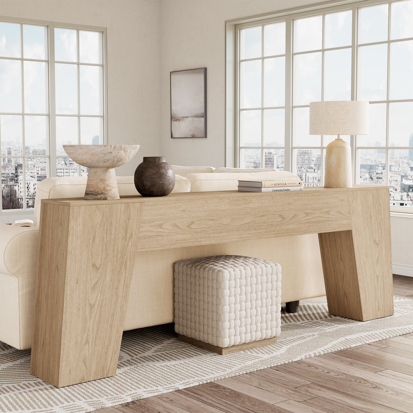78-Inch Console Table for Entryway, Extra Long Farmhouse Sofa Table Behind Couch, Natural Wood Accent Entrance Table for Living Room Hallway, Light Oak Brown