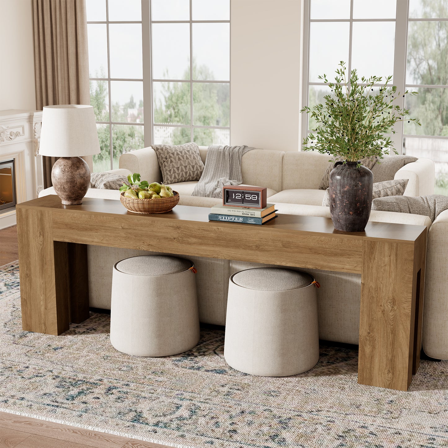 94.5 Inch Extra Long Console Table, Farmhouse Large Wooden Entryway Table, Long Sofa Table Behind Couch for Spacious Living Room Hallway, Natural Oak Brown