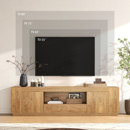 Oak TV Stands for Living Room 78.7-Inch, Wooden Entertainment Center with 2 Cabinets & Drawer, Farmhouse TV Console with Storage for TVs Up to 80", Natural Oak Brown