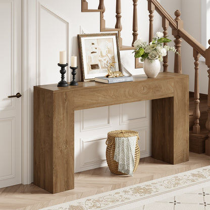 Epecoya Wood Console Table for Entryway Living Room, 53-Inch Long Sofa Table, Farmhouse Rectangular Accent Console with Wooden Double Base for Behind Couch Hallway Foyer Entrance, Light Oak Brown