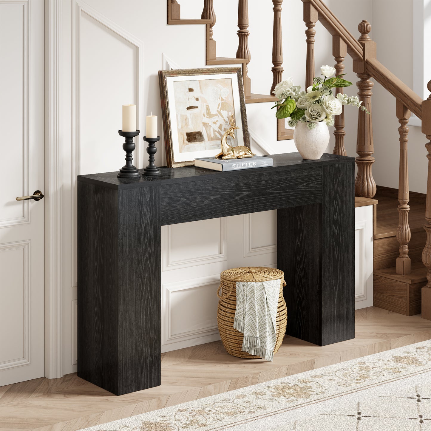 Epecoya Wood Console Table for Entryway Living Room, 43-Inch Small Sofa Table, Farmhouse Rectangular Accent Console with Wooden Double Base for Behind Couch Hallway Foyer Entrance, Black