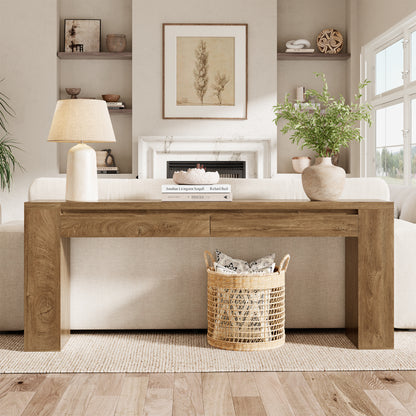 78 Inch Console Tables for Entryway with 2 Drawers Natural Oak | Farmhouse Behind Couch Table with Storage, Extra Long Entryway Table Design for Living Room, Hallway, Entrance