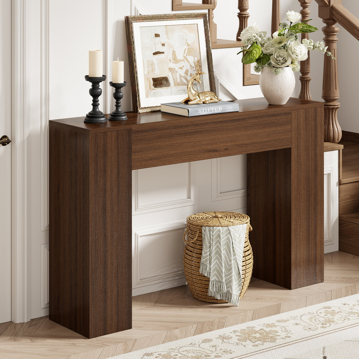 43-Inch Wood Console Table for Entryway, Walnut Console Table Behind Couch, Small Modern Entryway Table for Hallway， Farmhouse Sofa Table for Small Space Foyer Entrance