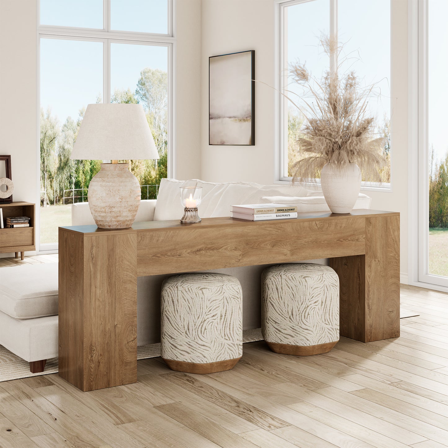 Epecoya 86-Inch Extra Long Console Table for Entryway, Wooden Behind Couch Table Narrow, Farmhouse Entrance Table for Hallway Living Room Apartment, Natural Oak Brown