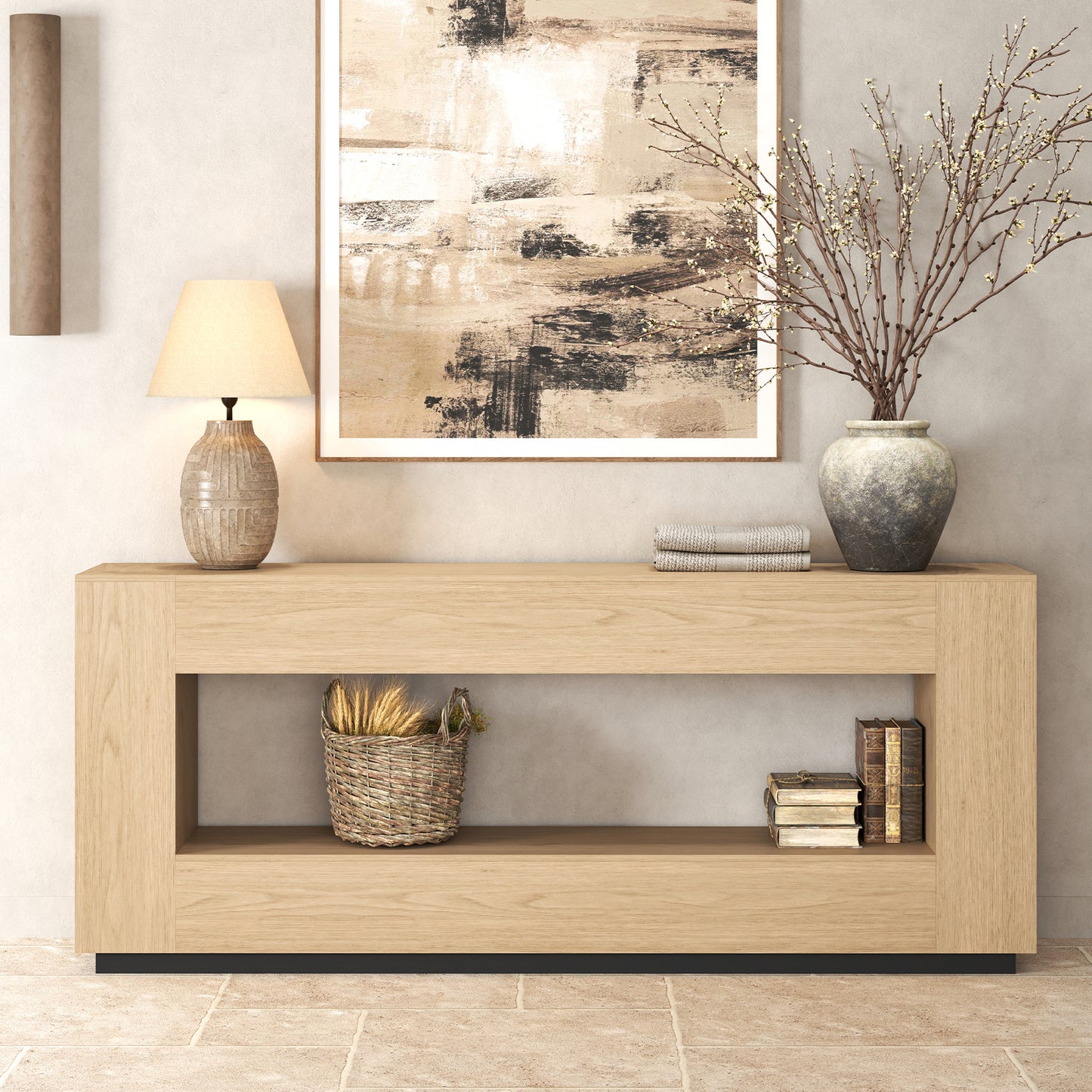Extra Long Console Table for Entryway, 78 Inch 2-Tier Wood Behind Couch Sofa Table with Storage, Farmhouse Entrance Table for Living Room,Living Room, Foyer, Hallway, Light Oak