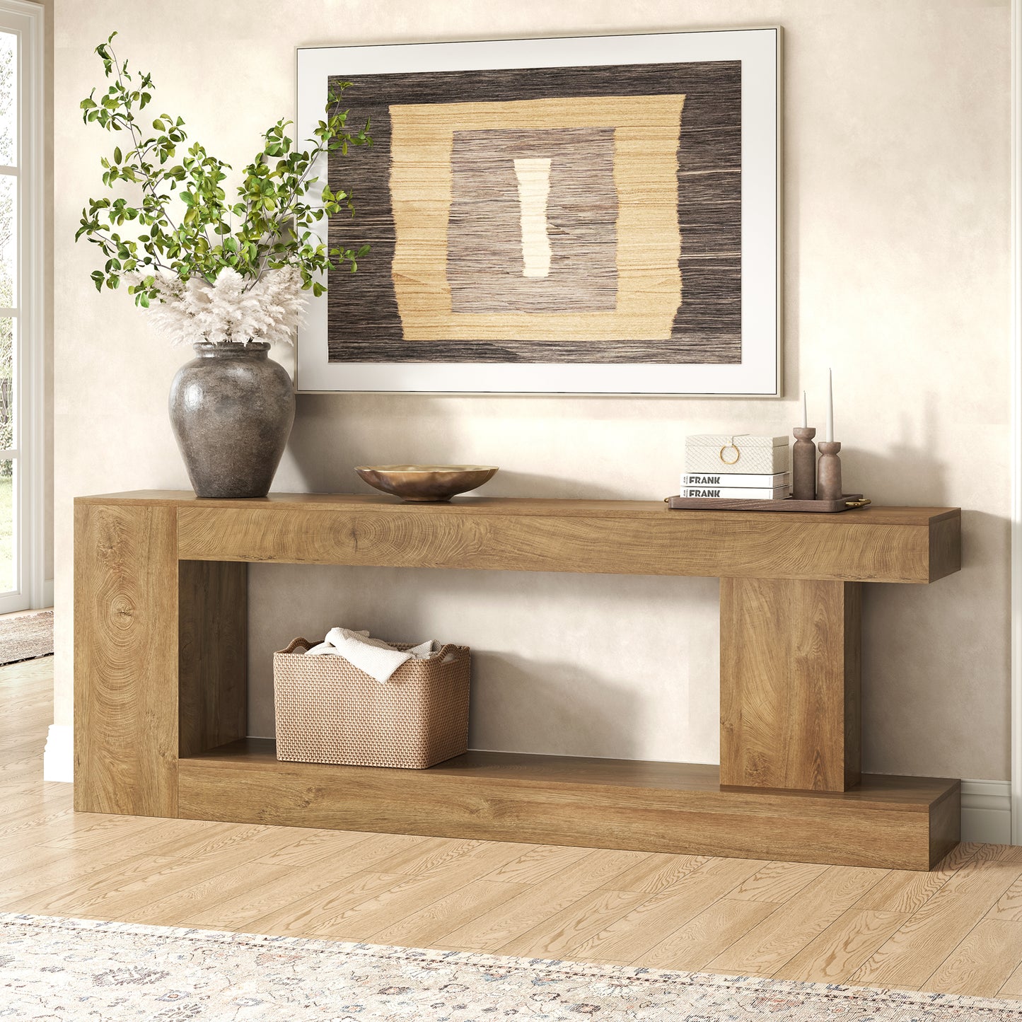 82-Inch Extra Long Console Table, Modern Farmhouse Entryway Table for Hallway Foyer, Sofa Table Behind Couch for Living Room, Natural Oak Brown