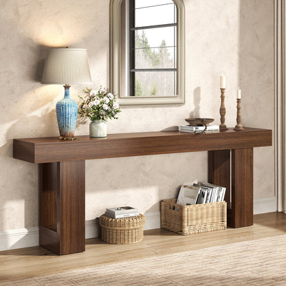 Mid Century Entryway Tables for Living Room, Walnut Brown Extra Long Console Table Behind Couch 78In, Wooden Entry Way Tables for Living Room, Apartment
