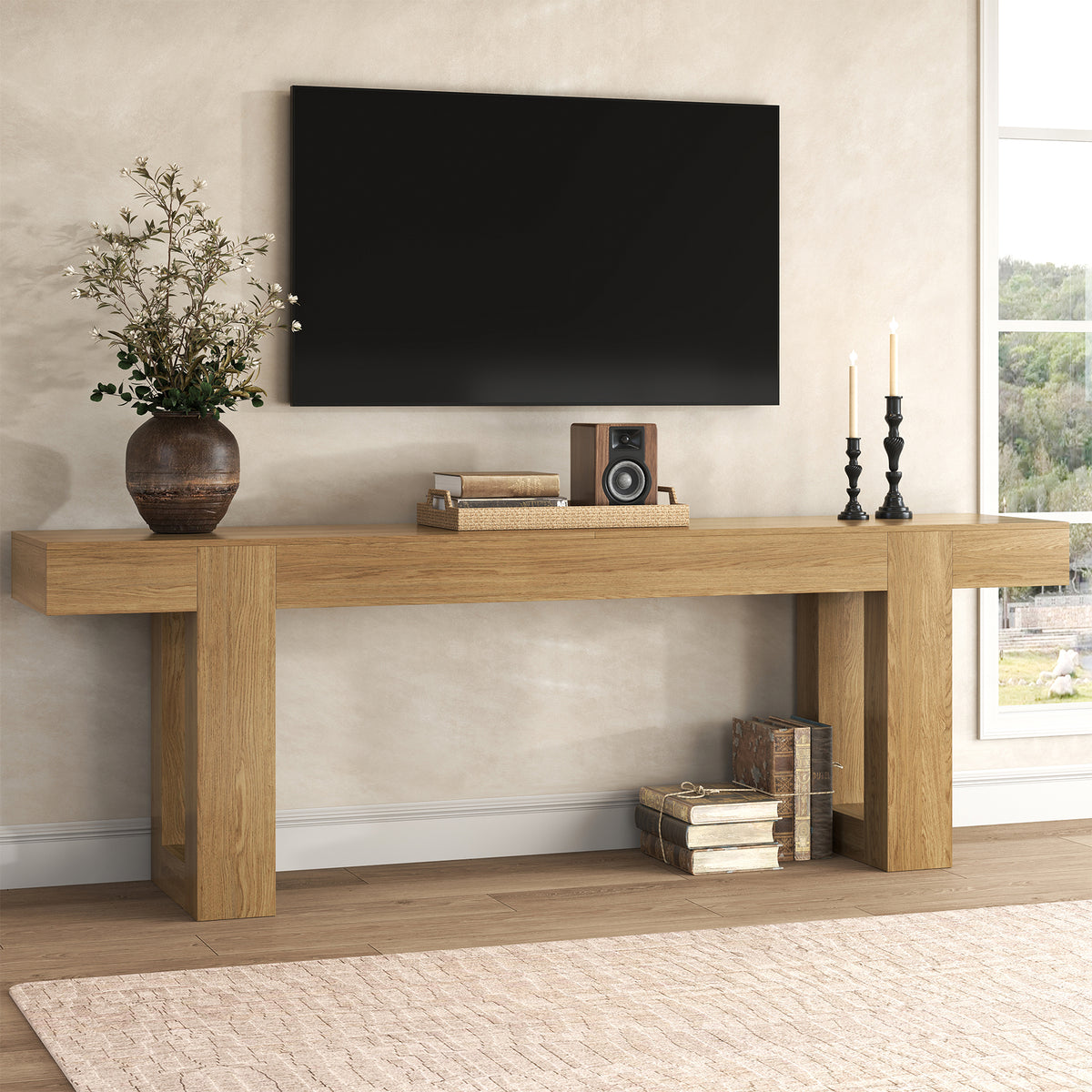 78.7 Inch Long Console Table for Entryway, Natural Oak Brown Farmhouse Sofa Table Behind Couch, Large Wood Entrance Table for Hallway, Living Room, Foyer