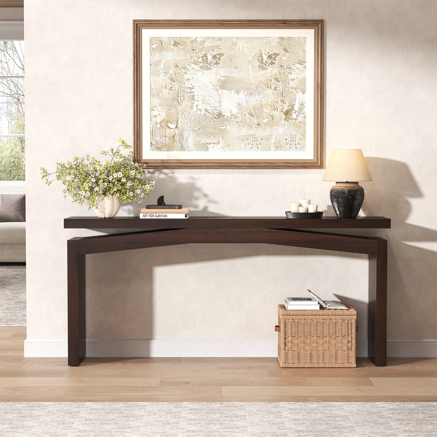 63-Inch Farmhouse Entryway Table Behind Couch Skinny, Long Wooden Entrance Table for Living Room Narrow, Rectangular Modern Console Tables for Apartment, Home, Dark Brown