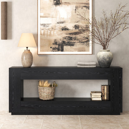 78 Inch Extra Long Console Table, 2-Tier Wood Entryway Table with Storage, Farmhouse Sofa Behind Couch Table for Entrance, Living Room, Foyer, Hallway, Black
