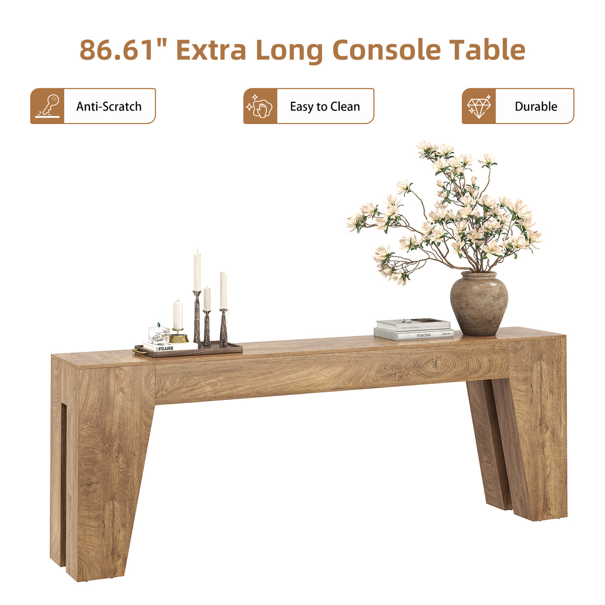 86-inch Extra Long Console Table, Couch Tables Behind Sofa Farmhouse Wood Entryway Table with Storage, Modern Console Tables for Living Room, Hallway, Entrance, Natural Oak Brown