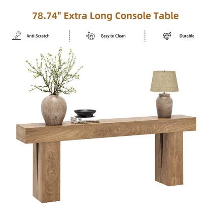 78-inch Long Console Table Behind Couch, Entryway Table Rustic Farmhouse Wood Console Tables with Storage, Extra Long Sofa Tables for Living Room, Hallway, Foyer, Natural Oak Brown