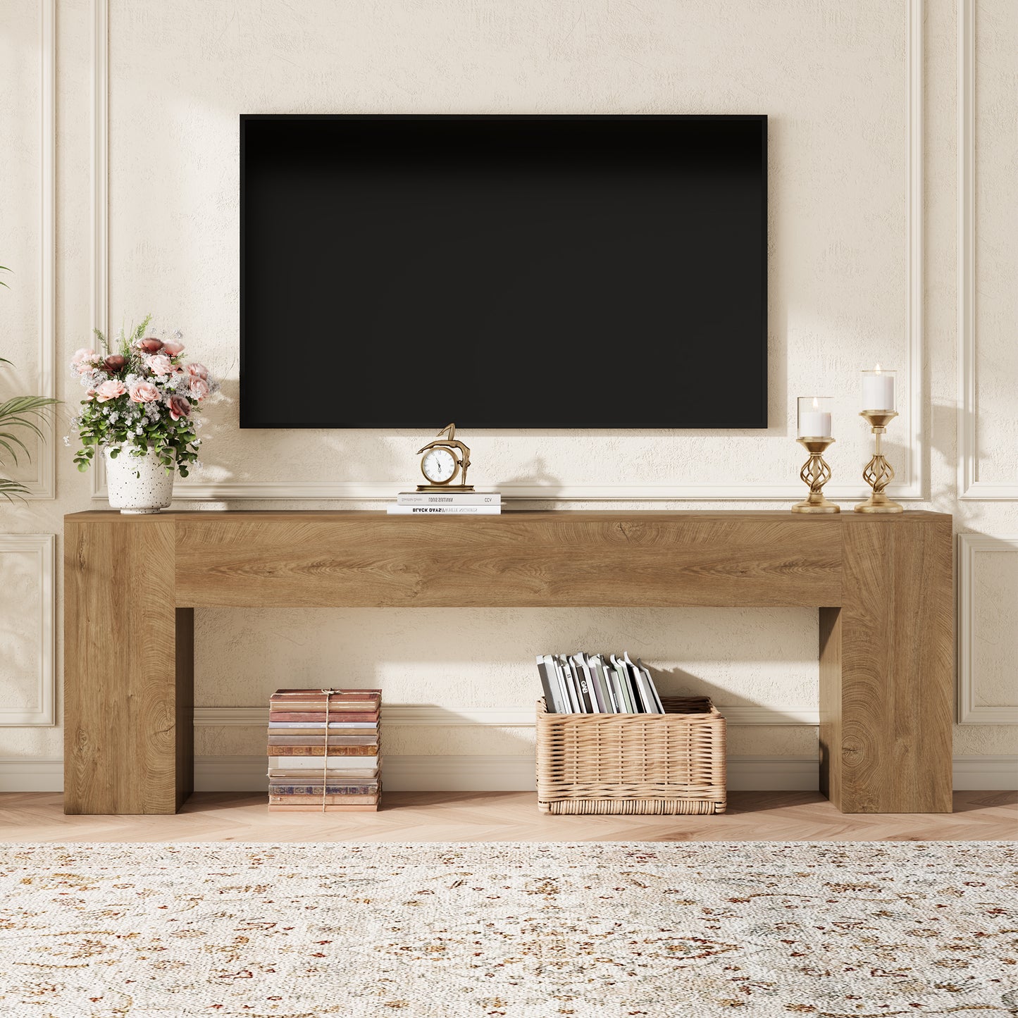 Extra Long Console Tables for Entryway, 94.5 Inch Wooden Couch Table Behind Sofa Modern, Large Farmhouse Hallway Table for Living Room, Entrance, Entry Way, Natural Oak Brown