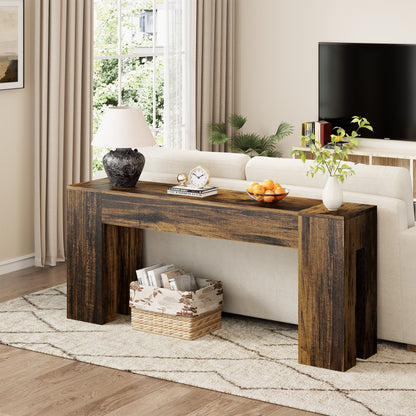 Epecoya Extra Long Sofa Console Table for Entryway Living Room, 71-Inch Farmhouse Wood Behind Couch Table, Rectangular Accent Console with Wooden Double Base for Hallway Foyer Entrance, Rustic Brown