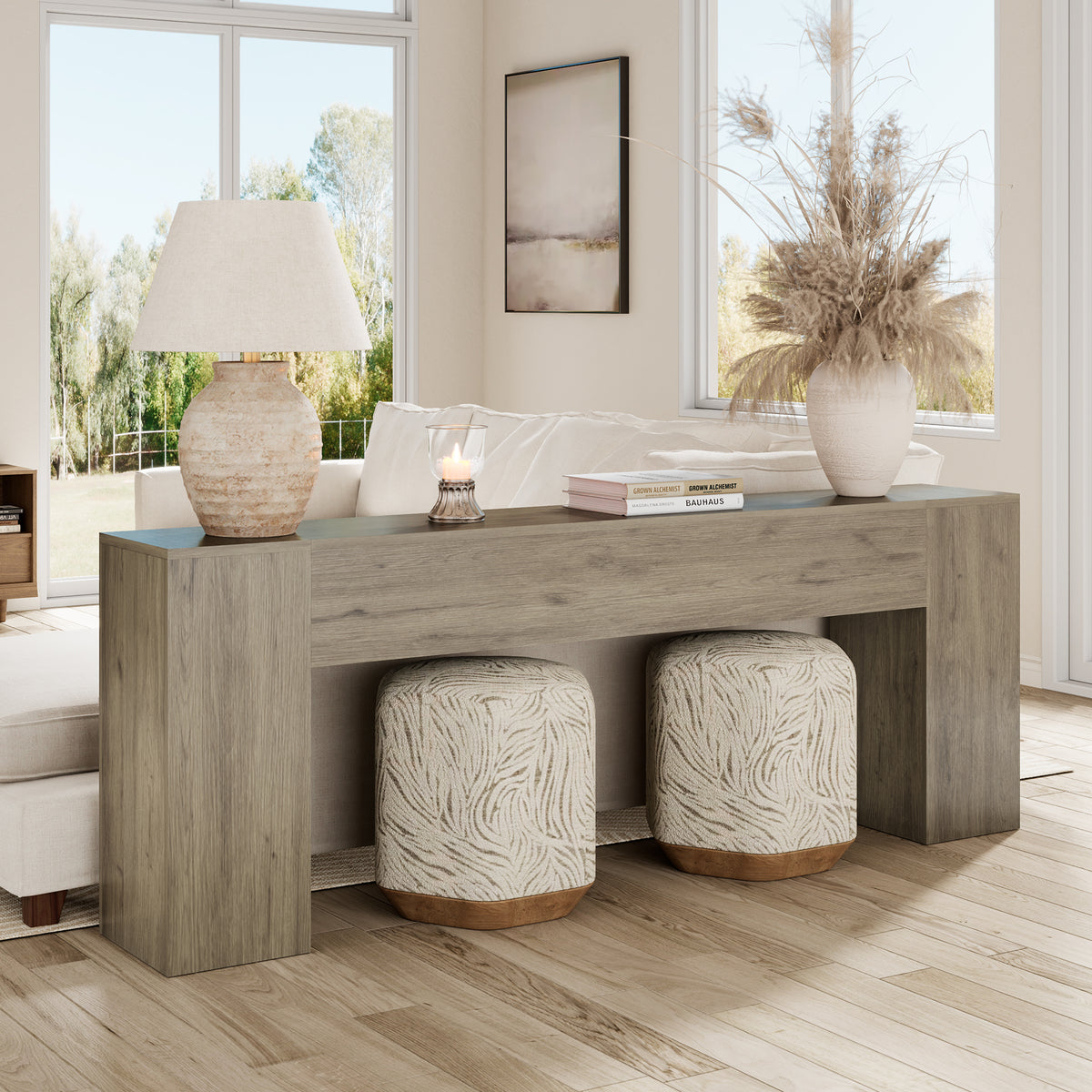 Farmhouse Sofa Table Narrow Long, Wood Console Table for Living Room, Entry Way,Extra Long Entryway Table Modern, 86-Inch Behind Couch Table, Grey ﻿