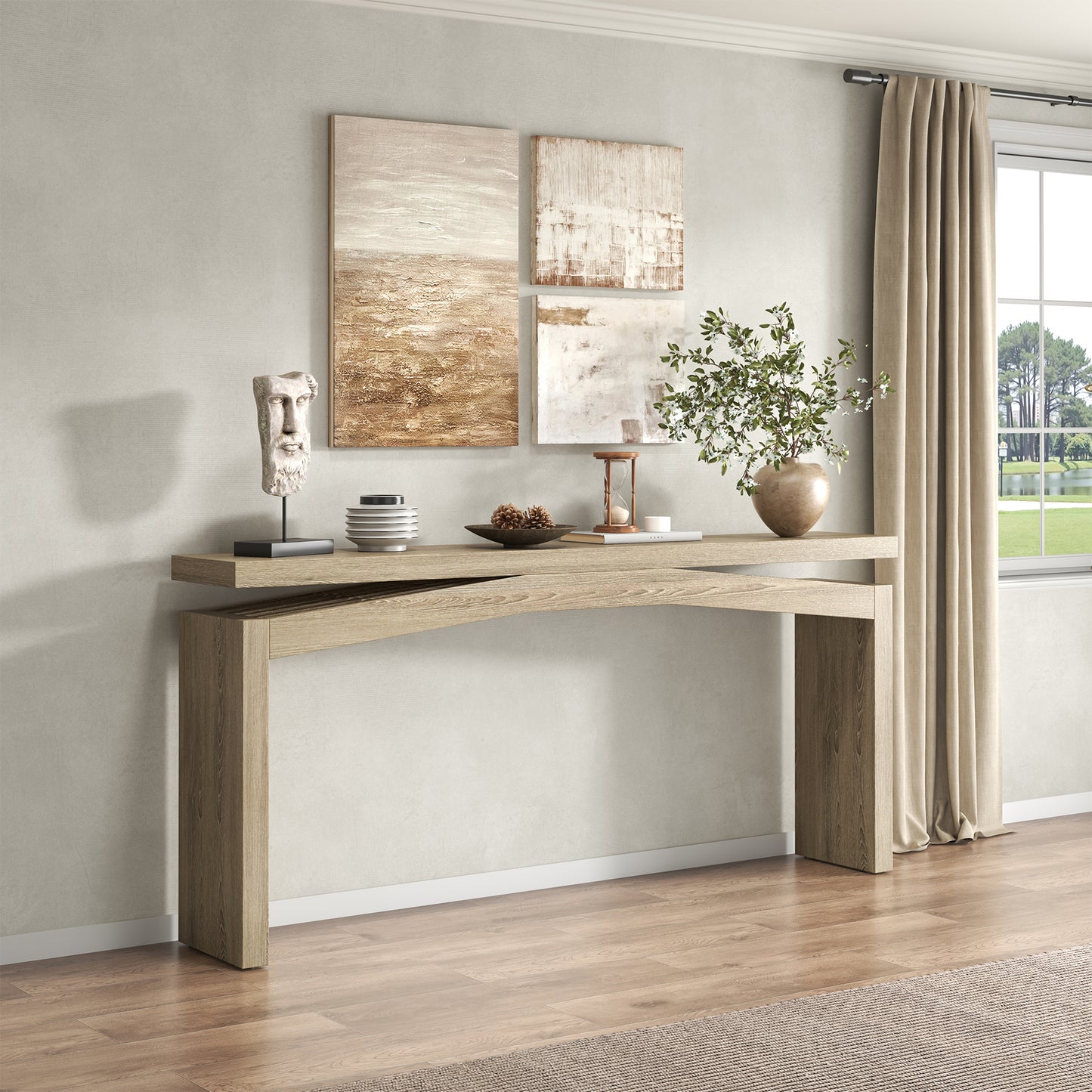 63-Inch Console Table Behind Sofa Rustic, Long Foyer Tables for Entryway Narrow, Modern Farmhouse Couch Table Wood for Hallway, Living Room, Home, Entrance, Light Tan Wood