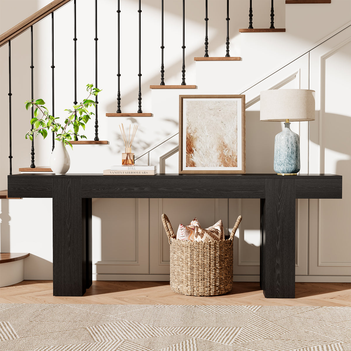 86.6 Inch Extra Console Table Black | Wood Entryway Table | Farmhouse Style | Living Room, Entryway, Hallway