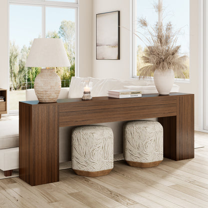 86-Inch Console Table Behind Couch Mid Century, Walnut Brown Wooden Sofa Table Narrow Long, Extra Long Console Table for Entryway, Hallway, Living Room