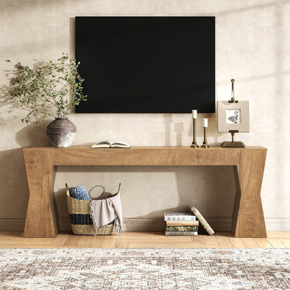 Extra Long Console Table for Living Room, Natural Oak Brown 86-Inch Entryway Table with X-Shaped Legs Wooden, Farmhouse Behind the Couch Table for Entrance, Hallway