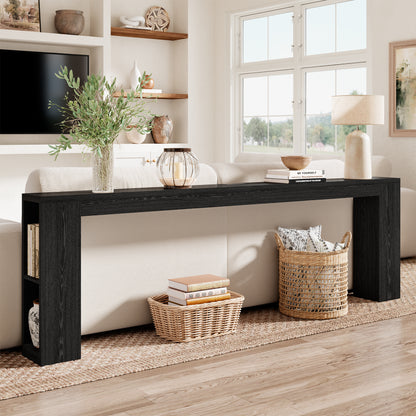 94.5" Narrow Console Table with USB Charging & Storage, Black | 94.5"Extra Long Slim, Behind Sofa Couch Table with Outlet, Black Wood Finish, for Entryway,Hallway, Easy Assembly