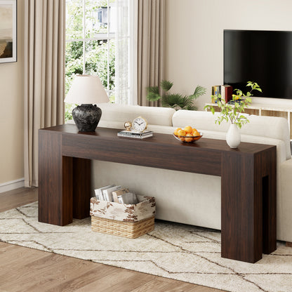 Extra Long Sofa Console Table for Entryway Living Room, 79-Inch Farmhouse Wood Behind Couch Table, Rectangular Accent Console with Wooden Double Base for Hallway Foyer Entrance, Walnut Brown